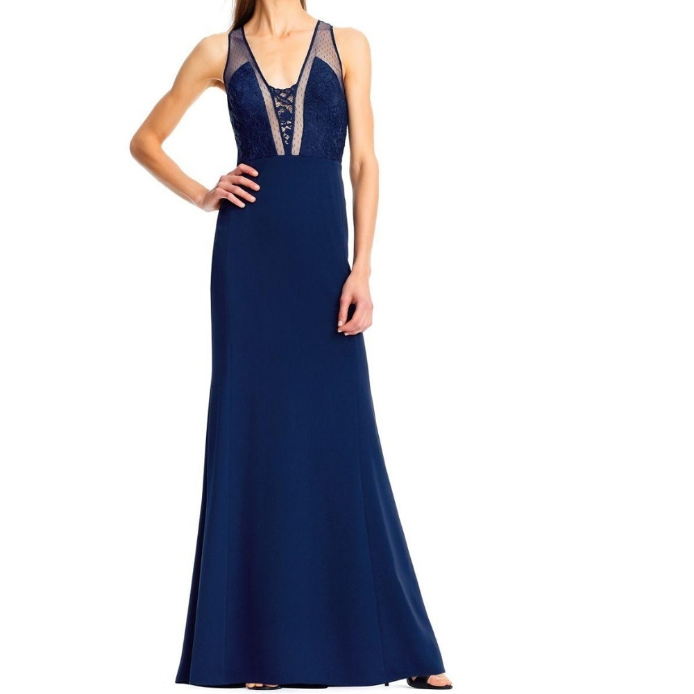 NWT aidan mattox blue lace long dress